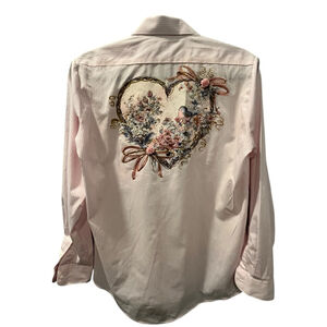 Vintage 90's Apache Cottagecore Size Small Striped Shirt Floral Nature Glitter